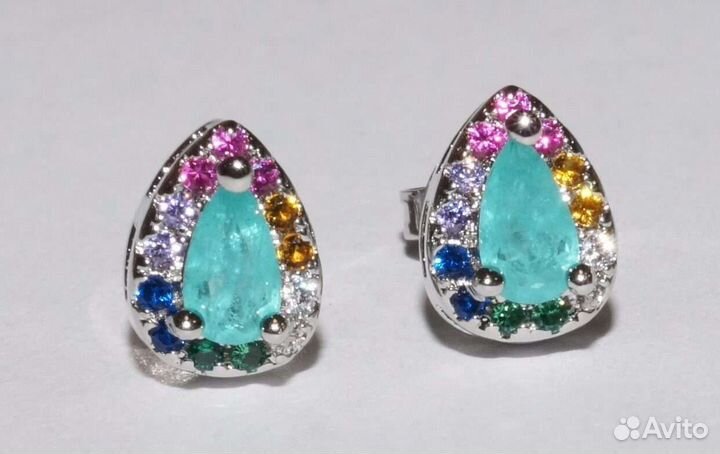 Серьги и кольца с турмалином Параиба (ситалл)