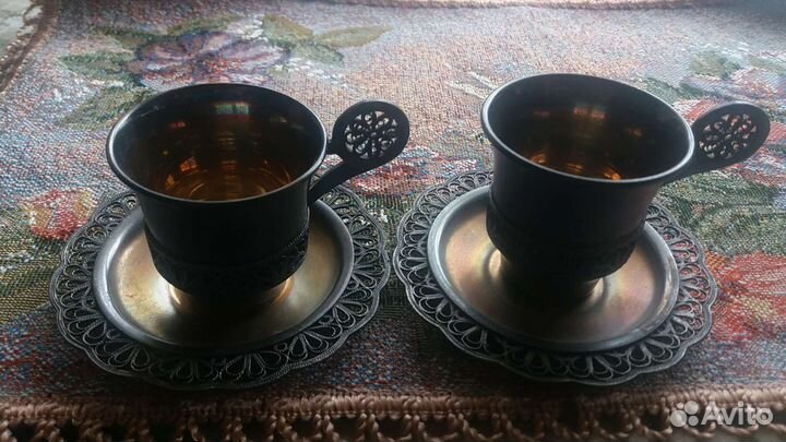 Чашечки с блюдцем мельхиор