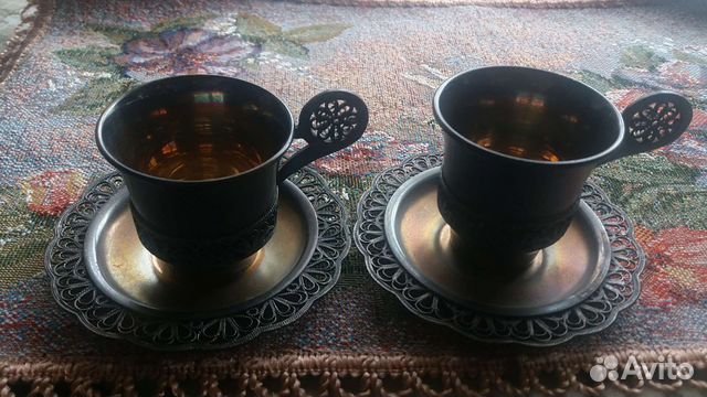 Чашечки с блюдцем мельхиор