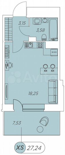 Квартира-студия, 27,2 м², 11/12 эт.