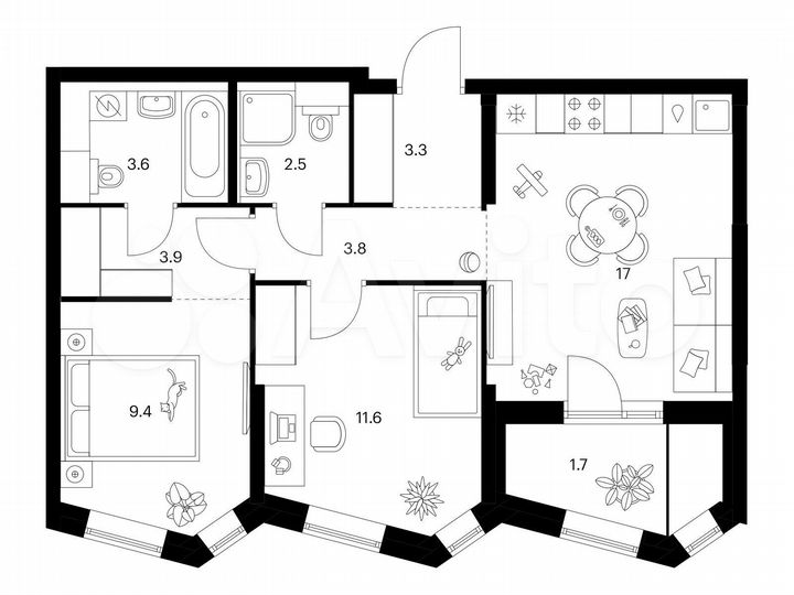 2-к. квартира, 56,8 м², 25/32 эт.