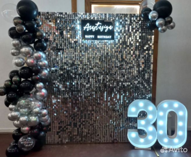 Фотозона с пайетками на день рождение, выпускной