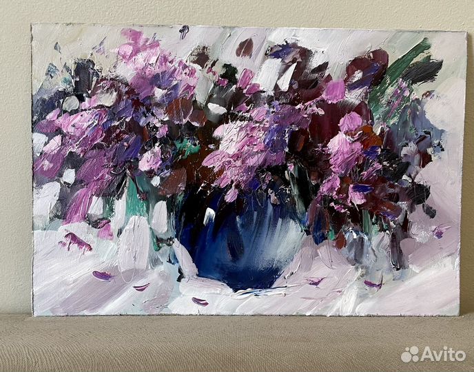 Букет из сирени картина маслом цветы 20*30см