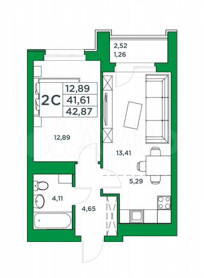2-к. квартира, 42,9 м², 4/24 эт.
