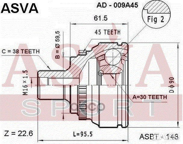 ШРУС наружный 30X59X38 AD-009A45 asva