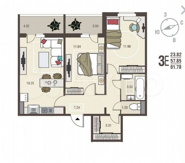 2-к. квартира, 61,8 м², 10/10 эт.