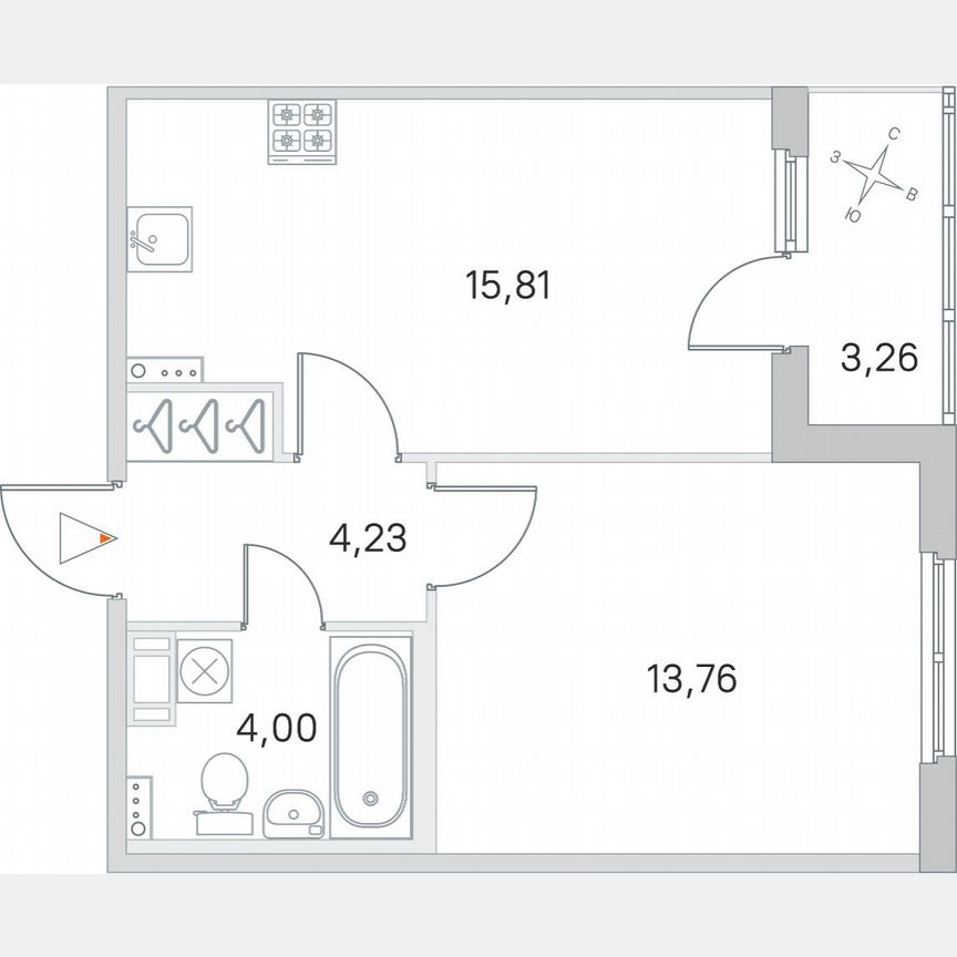 1-к. квартира, 39,4 м², 2/4 эт.