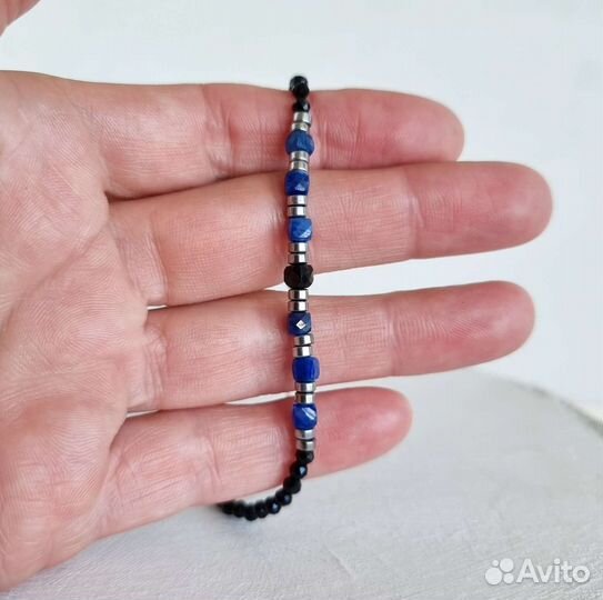 Кианит Браслет с синими камнями мужской