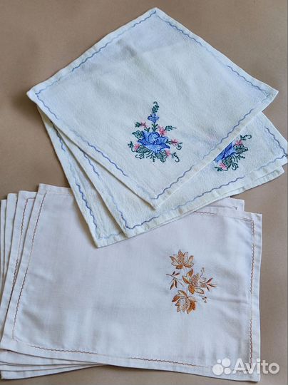 Салфетки с вышивкой винтаж, хлопок, лен