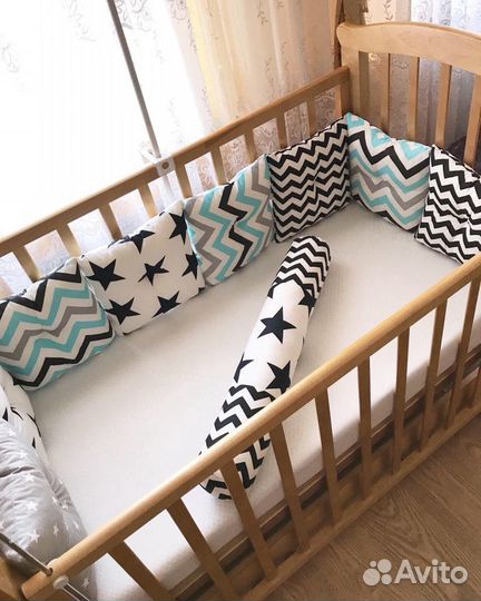 Бортики+простынь на резинке+валик