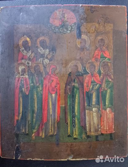 Икона собор целителей 19 век темпера