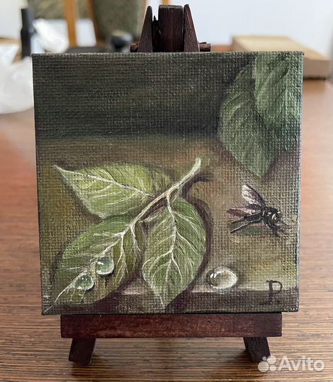 Миниатюра «Муха и лист розы» 8/8 см