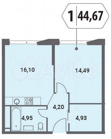 1-к. квартира, 42,8 м², 11/41 эт.