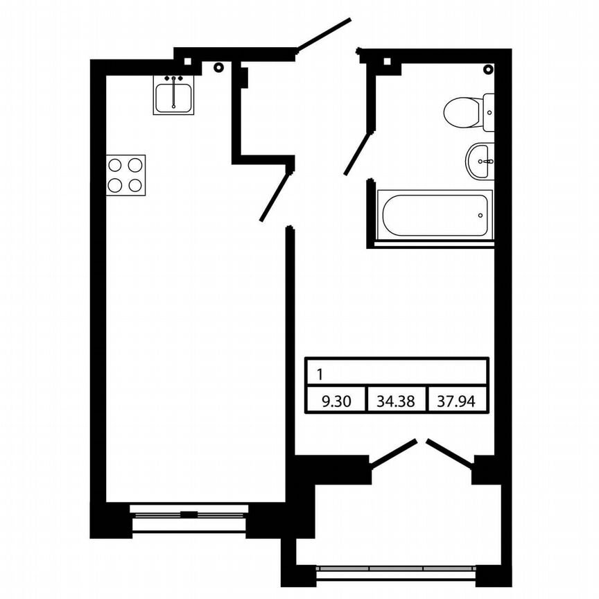 1-к. квартира, 37,9 м², 3/5 эт.