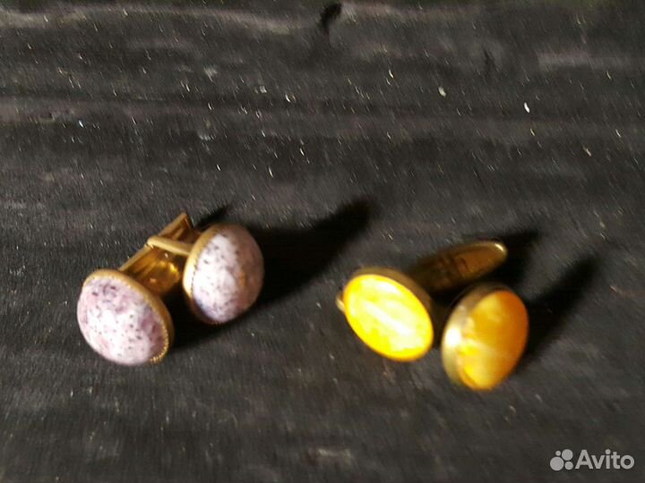 Запонки СССР тяжелые под янтарь