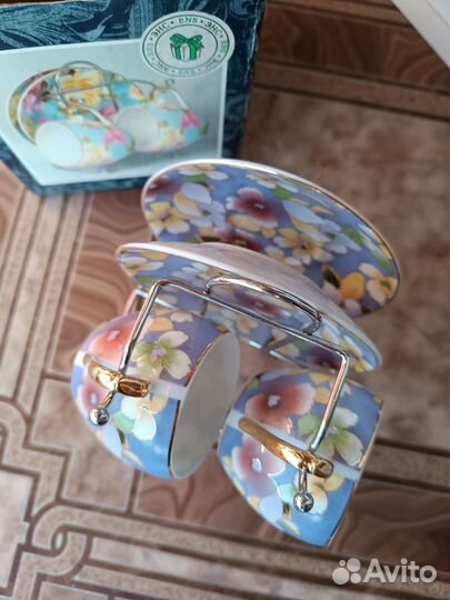 Кофейный набор 2 чашки + 2 блюдца на подставке