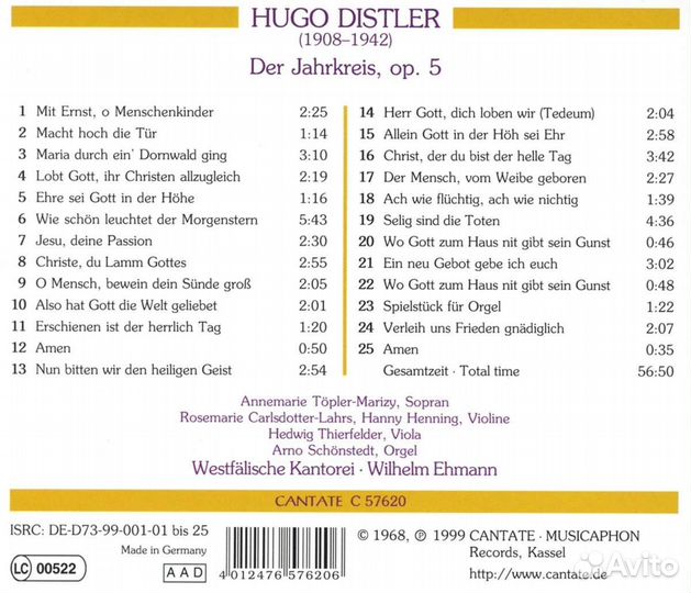 Hugo Distler (1908-1942) - Der Jahreskreis op.5 (A