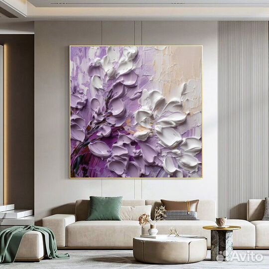 Интерьерная картина маслом Объемные цветы