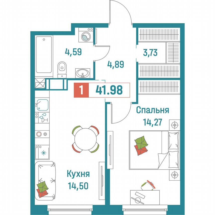 1-к. квартира, 42 м², 5/18 эт.