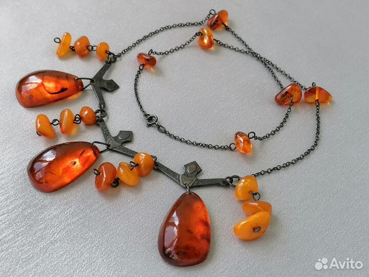 Колье янтарь Хоровод, серебро 875 пр., звезда СССР