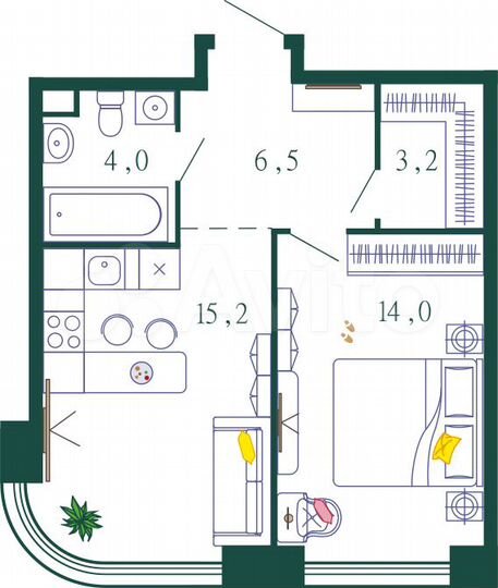 1-к. квартира, 50,9 м², 3/19 эт.