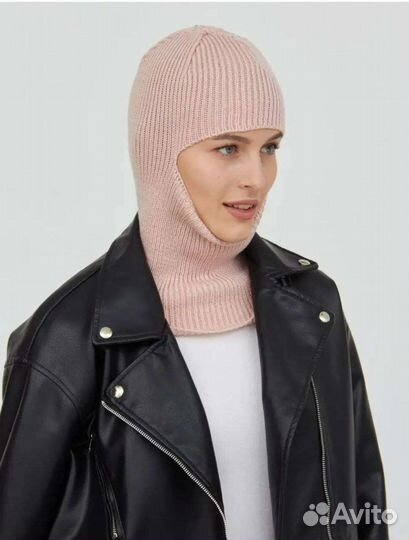 Балаклава вязаная темно-синяя, розовая