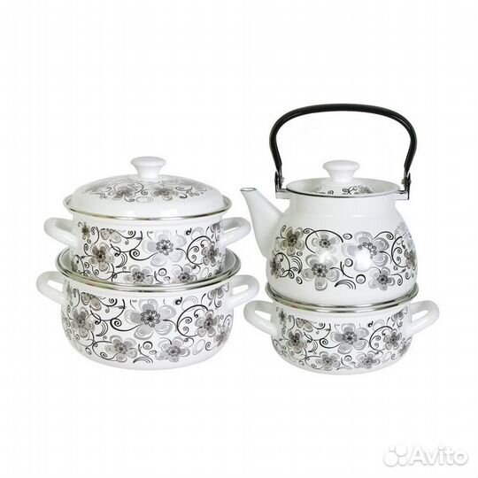 Набор 4 пр. Николь белый (сфер 2л, 3л, 4л, чайник