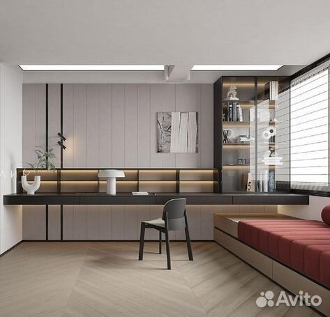 Рабочая зона со шкафом у окна