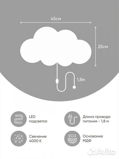 Детский ночник «Облако» питание от сети