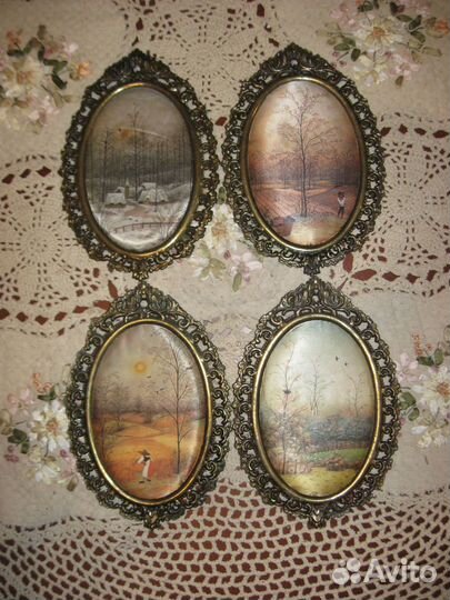 Винтажные картины на шёлке Времена Года Италия