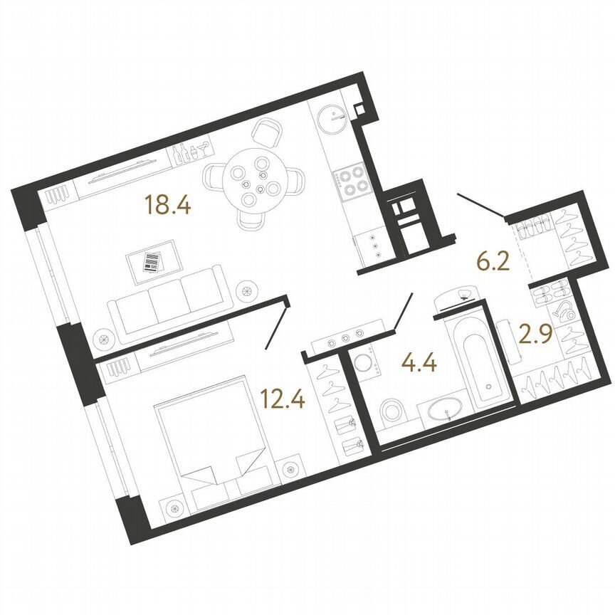 1-к. квартира, 44 м², 8/12 эт.
