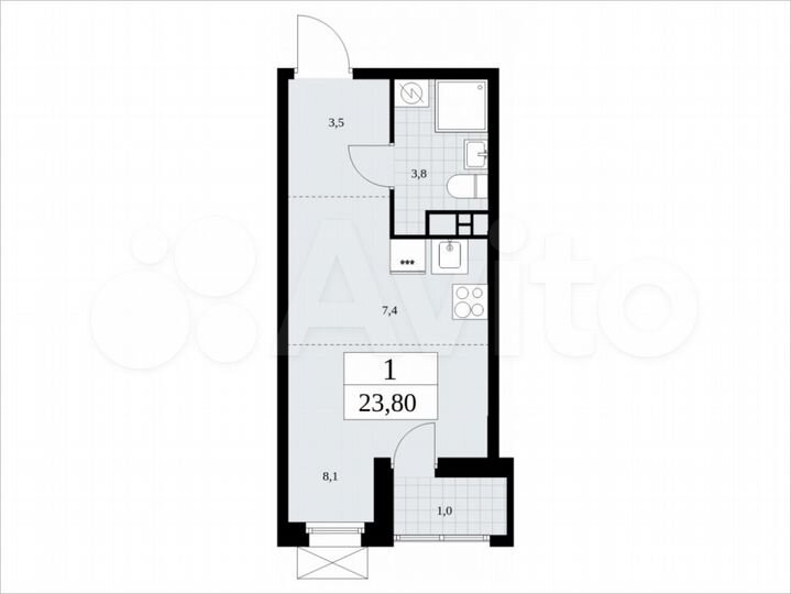 Квартира-студия, 23,8 м², 11/19 эт.