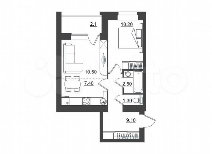 2-к. квартира, 43,1 м², 10/10 эт.