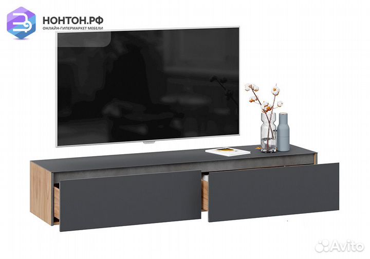 Тв-тумба Глосс яблоня беллуно / стекло графит мато