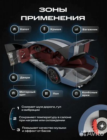 Виброизоляция для авто, 3мм