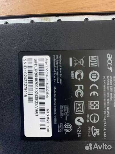 Разбор acer aspire 5551g