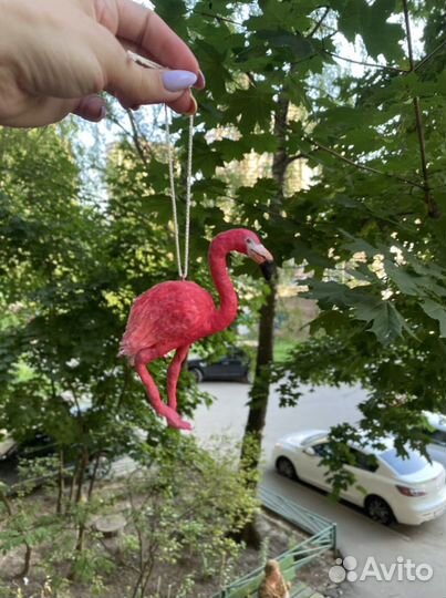 Ватная елочная игрушка фламинго