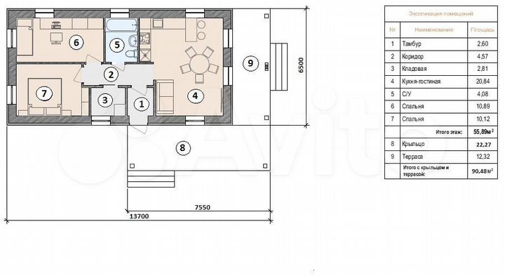 Коттедж 57,2 м² на участке 6,2 сот.