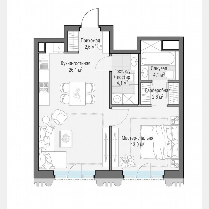 1-к. квартира, 52,1 м², 2/14 эт.