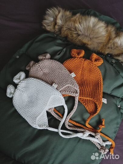 Новая Шапка зимняя 0-3 месяца. Ручная работа