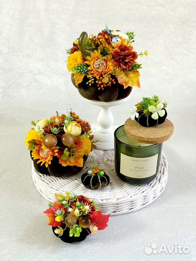 Декор-набор бархатных тыкв 3 шт