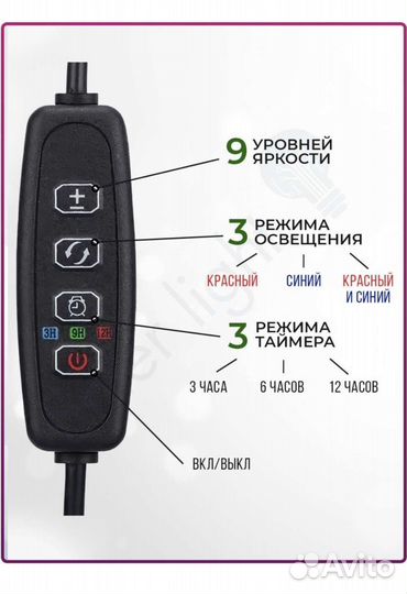 Фитолампа для растений светильник с таймером