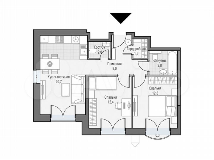 2-к. квартира, 61,8 м², 21/26 эт.