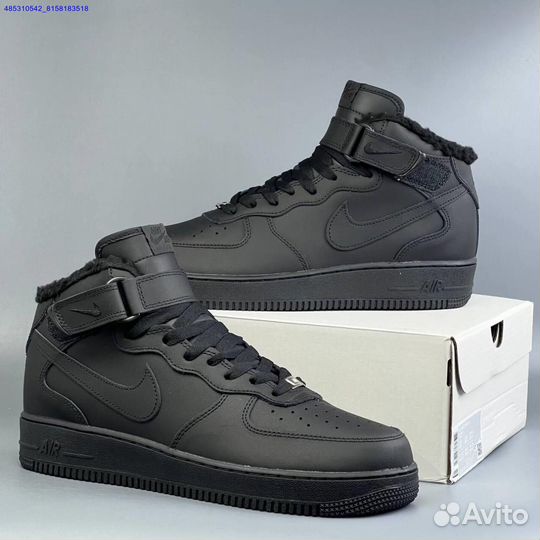 Nike Air Force 1 Black Зима с мехом (Арт.97572)