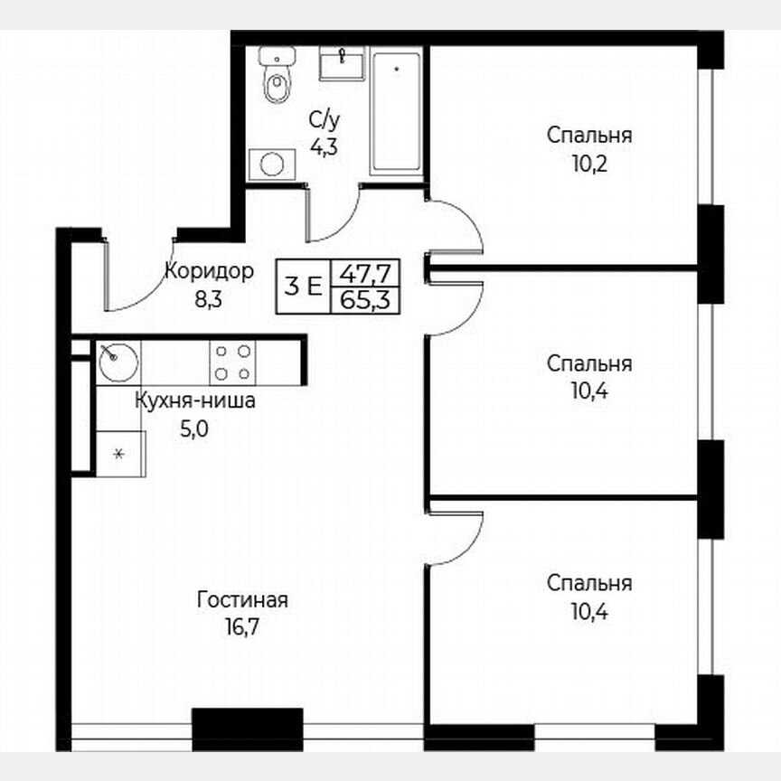 3-к. апартаменты, 65,3 м², 2/30 эт.