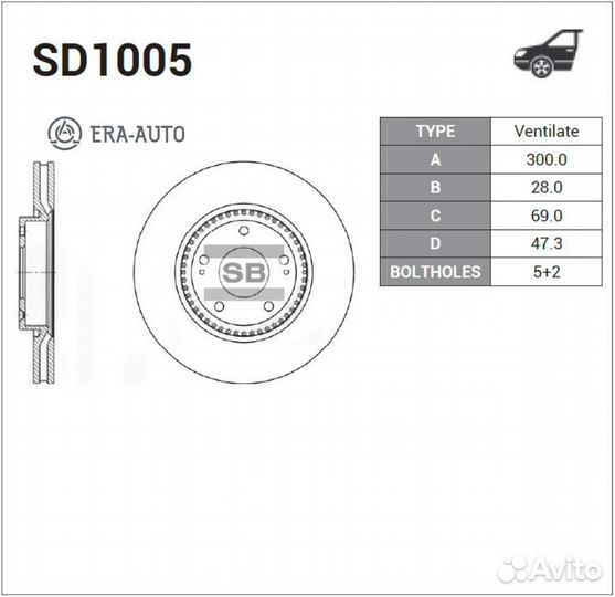 Sangsin brake SD1005 Диск тормозной hyundai iX35/sonata (NF) /KIA sportage передний вент.D 300мм. SD