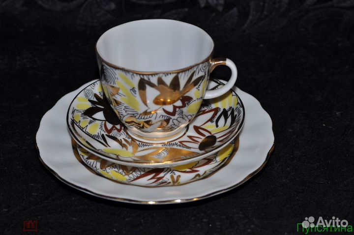 Кофейный сервиз лфз Золотые ромашки на 6 персон +