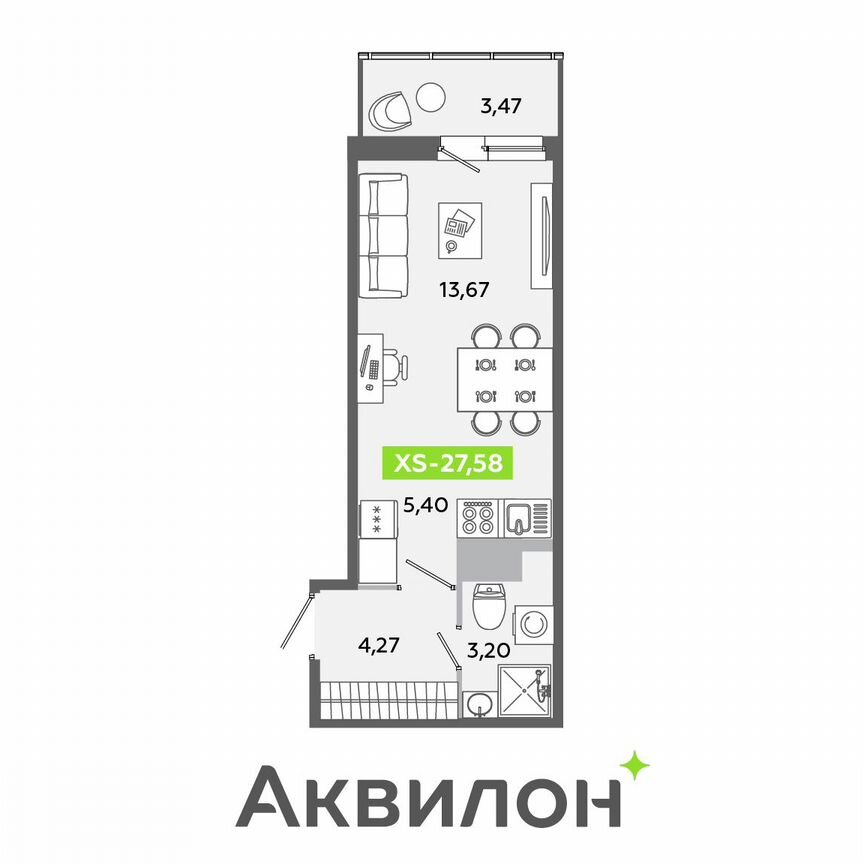 Квартира-студия, 27,6 м², 8/12 эт.