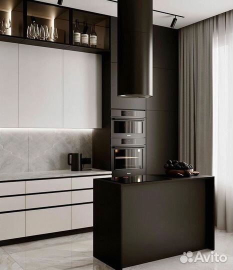 Кухонный гарнитур угловой в потолок и с островом