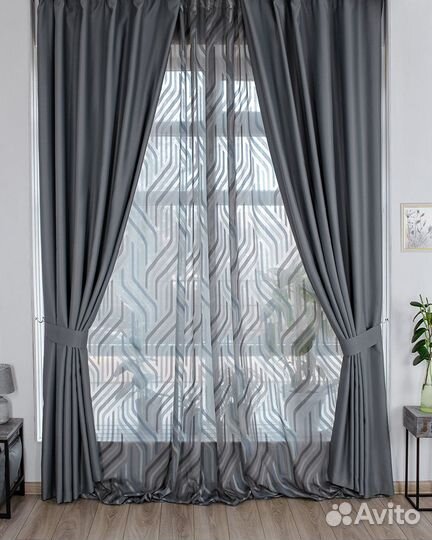 Шторы блэкаут амадео серый новые пошив